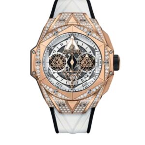 위블로 빅뱅 Sang Bleu 418.OX.2001.RX.1604.MXM20 45mm Rose Gold&Diamond White Rubber Strap Skeletonized White Dial[HB]