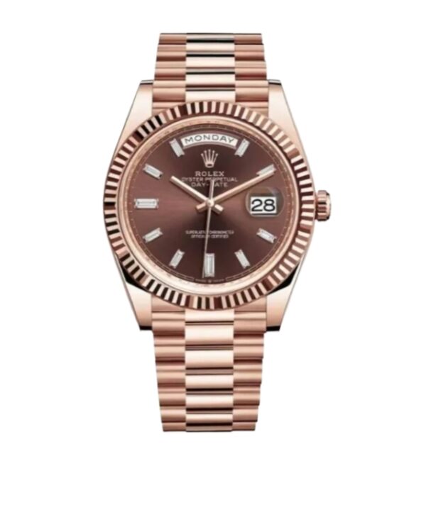 롤렉스 데이데이트 40mm Counterweight 228235-0003 Full Rose Gold Diamond Baguette Brown Dial[ARF]