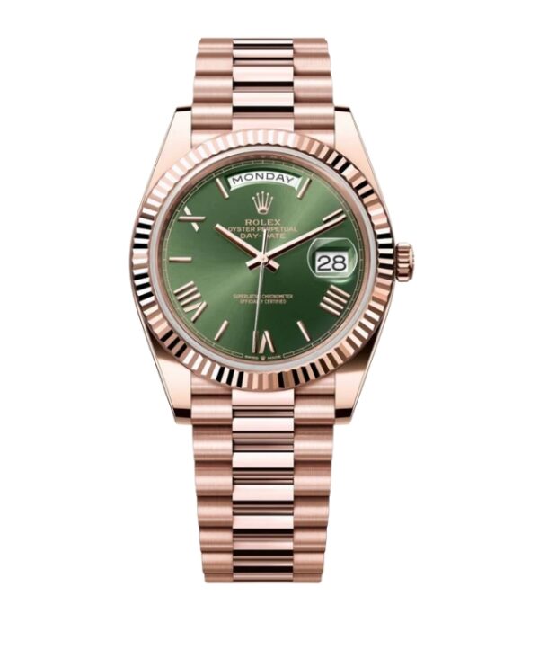 롤렉스 데이데이트 40mm Counterweight 228235-0025 Full Rose Gold Roman Numerals Olive Green Dial[ARF]