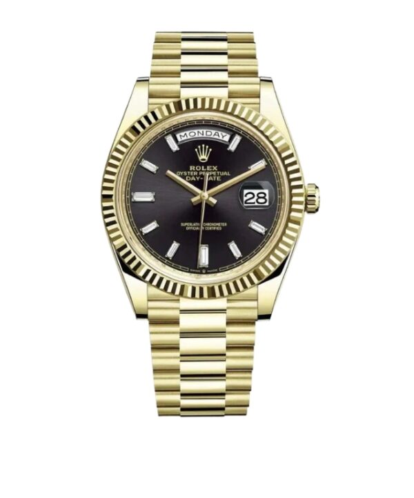 롤렉스 데이데이트 40mm Counterweight 228238-0004 Full Yellow Gold Diamond Baguette Black Dial[ARF]