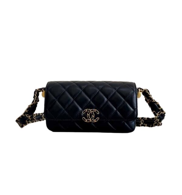 샤넬[chanel/팬더샵]19백 골드 스트랩 미니 백(블랙/금장/카프스킨)