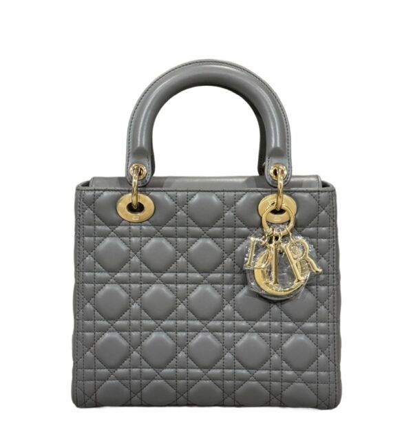 디올[dior/여왕]레이디 디올 미디엄 백(스톤 그레이 금장/까나쥬/램스킨)